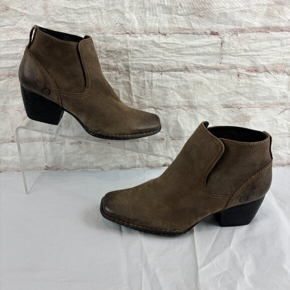 Born Women's 6 Rascal Brown Leather Pull-on Heel Ankle Booties - Picture 4 of 13